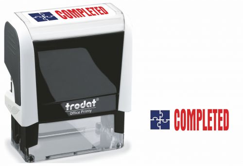 Trodat Office Printy 4912 Self Inking Word Stamp COMPLETED 46x18mm Blue/Red Ink - 77296