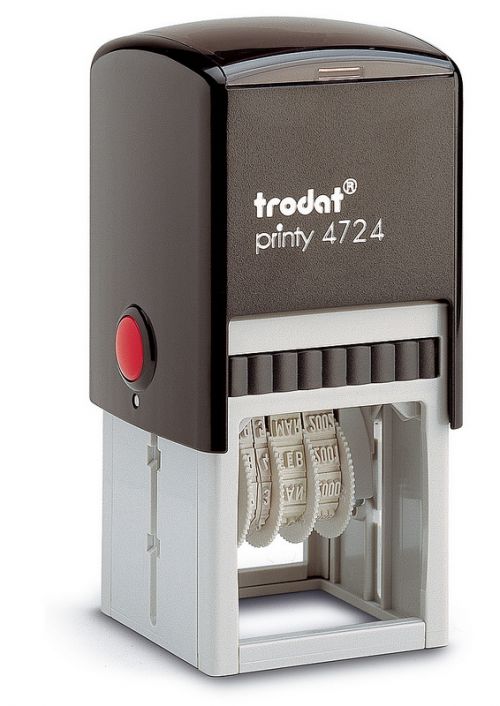 Trodat Printy 4724 Self Inking Custom Text And Date Stamp. Imprint Area 37 x 37 mm - 6 lines maximum - 3 above and 3 below date