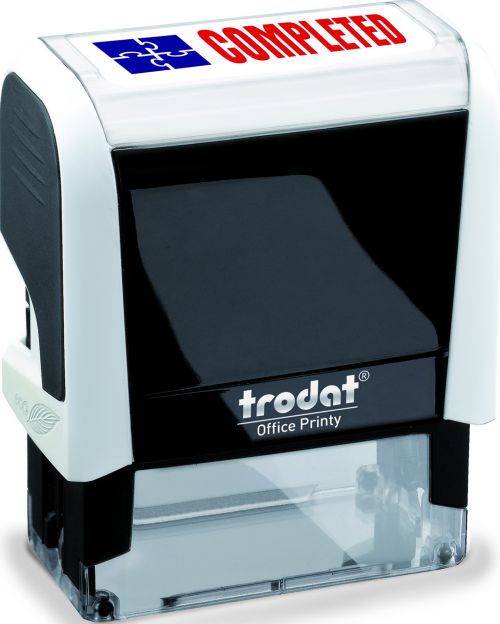 Trodat Office Printy Self Inking Text Stamp COMPLETED 46x18mm Red/Blue