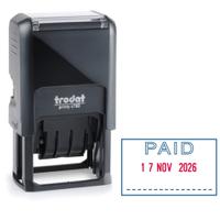 Trodat Printy 4750/L2 Dater Stamp Self-Inking Word/Date PAID in Blue Date in Red Ref 141010
