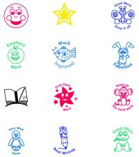 Trodat Classmates Teachers Stamps Set - Box D - This box features 12 key classroom phrases, perfect for motivating and rewarding pupils good work.