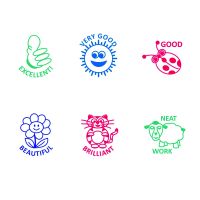 Trodat Classmates Teachers Stamps Set - Box A - This box features 6 key classroom phrases, perfect for motivating and rewarding pupils good work.