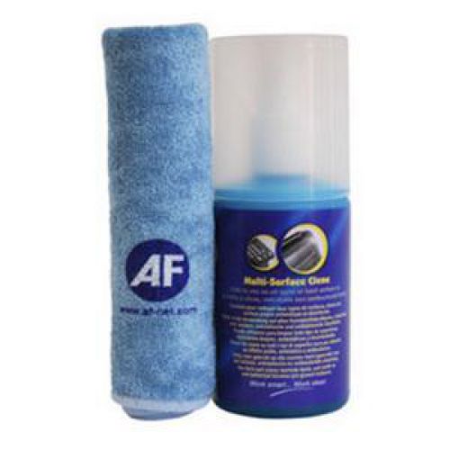 AFMSF200LMF | The gentle, anti-static formula of Multi-Surface Clene is suitable for use on hard surfaces around the office including plastic casings, furniture and walls reducing the build up of dust.The large micro-fibre cloth is very soft and can be used effectively on all surfaces. The cloth can be washed and re-used.