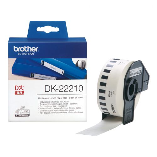 Brother DK Labels DK-22210 (29mm x 30.48m) Continuous Paper Labelling Tape (Black On White) 1 Roll