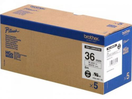 Brother P-touch HG-261 (36mm x 8m) High Grade Labelling Tape (Black On White) Pack of 5