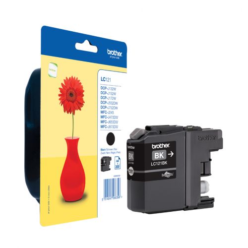 Brother LC121BK (Yield: 300 Pages) Black Ink Cartridge