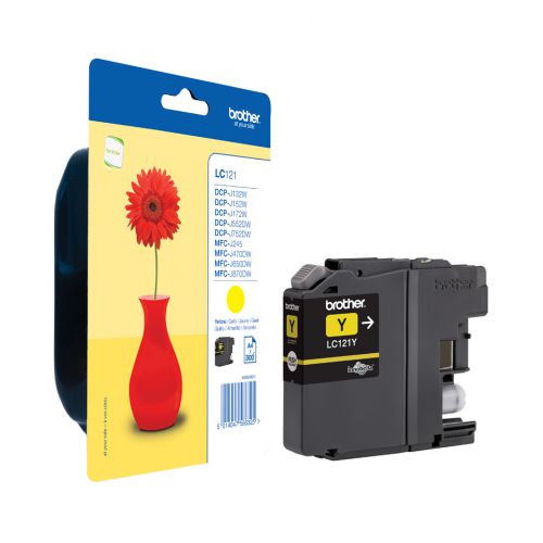 Brother LC121Y (Yield: 300 Pages) Ink Cartridge (Yellow)