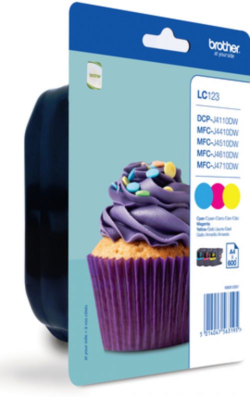 Brother LC123RBWBP (Yield: 600 Pages) Cyan/Magenta/Yellow Ink Cartridge