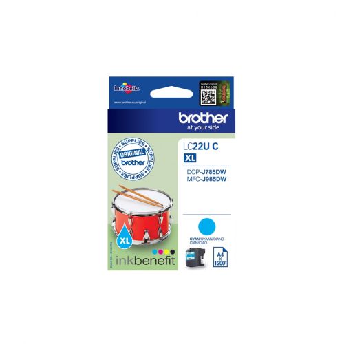 Brother LC22UC XL (Yield: 1,200 Pages) Genuine Ink Cartridge (Cyan)