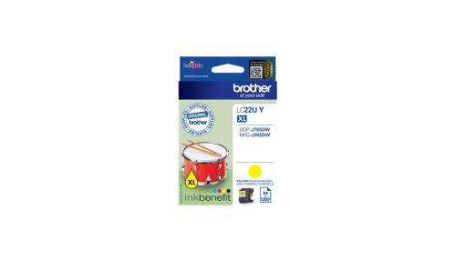 Brother LC22UY XL (Yield: 1,200 Pages) Genuine Ink Cartridge (Yellow)