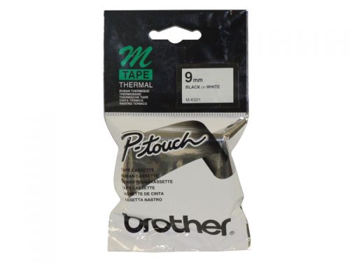 Brother P-touch M-K221BZ (9mm x 8m) Black On White Plastic Labelling Tape