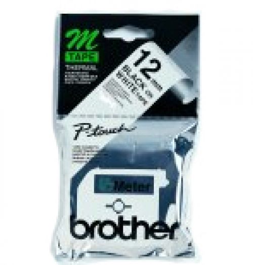 Brother P-touch M-K231BZ (12mm x 8m) Black On White Plastic Labelling Tape