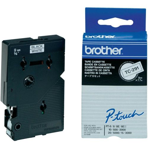 Brother P-touch TC-291 (9mm x 7.5m) Black On White Gloss Laminated Labelling Tape