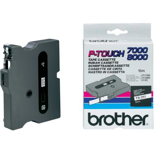 Brother P-touch TX-211 (6mm x 15m) Black On White Gloss Labelling Tape