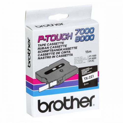 Brother P-touch TX-221 (6mm x 15m) Black On White Labelling Tape