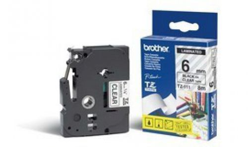Brother P-touch TXe-111 Tape 6mm Black On Clear Labelling Tape