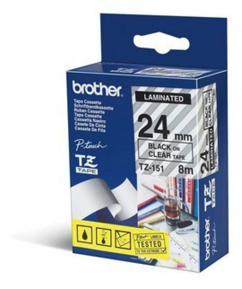 Brother P-touch TZe-151 (24mm x 8m) Black On Clear Gloss Laminated Labelling Tape