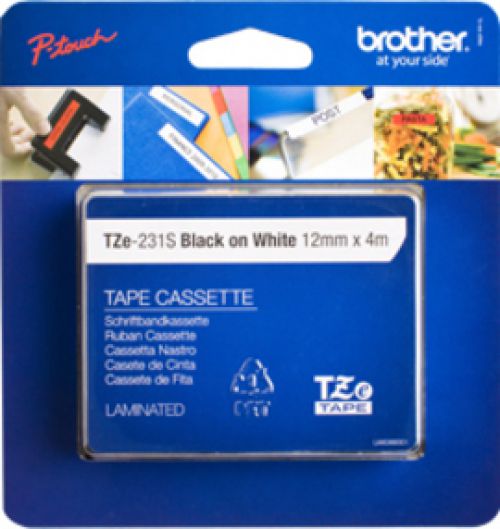 Brother P-touch TZe-231S (12mm x 4m) Black On White Labelling Tape