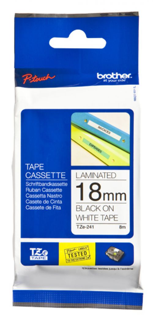 Brother TZe-241 (18mm x 8m) Black On White Laminated Labelling Tape