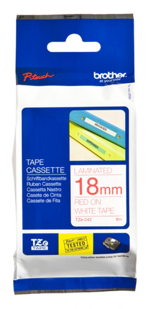 Brother P-touch TZe-242 (18mm x 8m) Red On White Labelling Tape