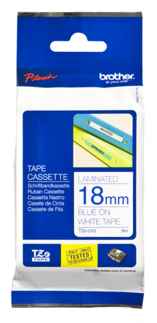 Brother P-touch TZe-243 (18mm) Blue On White Labelling Tape