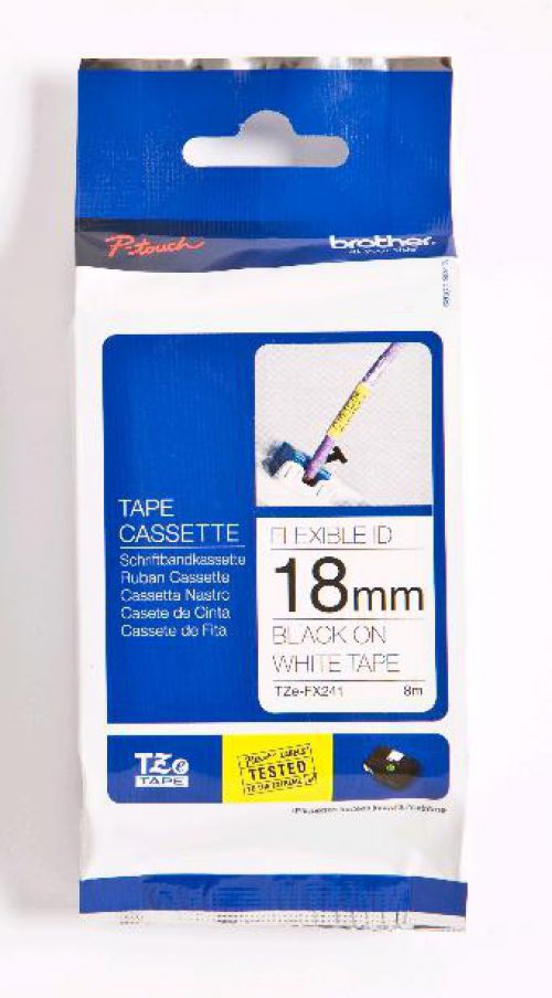 Brother P-touch TZe-FX241 (18mm x 8m) Black On White Gloss Laminated Flexi Labelling Tape