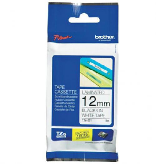Brother P-touch TZe-N231 (12mm x 8m) Black On White Non-Laminated Labelling Tape