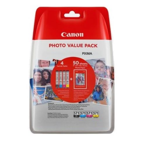 Canon Value Pack PP-201 4X6 Photo Paper + CLI-571 C/M/Y/BK (Pack of 4 Ink Cartridges)