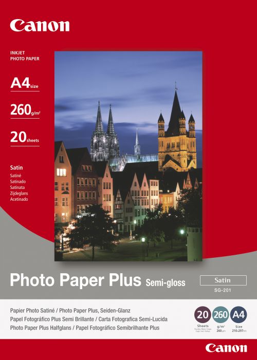 Canon SG-201 (A4) 260g/m2 Satin Finish Semi-Gloss Plus Photo Paper (White) 1 Pack of 50 Sheets