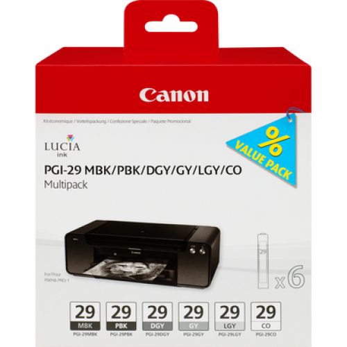 Canon PGI-29 Ink Cartridges (Matte Black, Photo Black, Dark Grey, Grey, Light Grey, Chroma Optimiser)