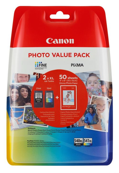 Canon Value Pack 4X6 (50 Sheets of Photo Paper) PG-540XL/CLl-541XL (Pack of 2 Ink Cartridges)