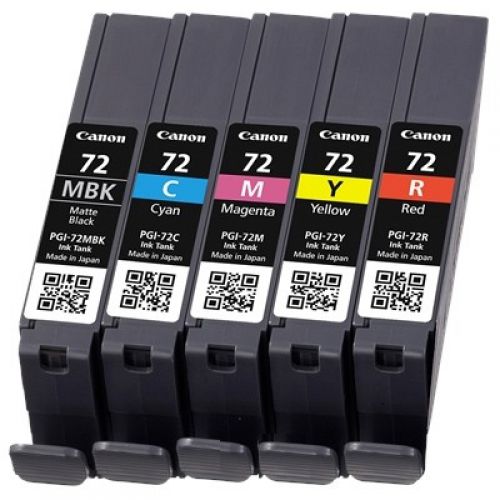 Canon PGI-72 (1,640 Black/525 Cyan/710 Magenta/377 Yellow/1,045 Red Photos) Black/Cyan/Magenta/Yellow/Red Ink Cartridge Pack of 5