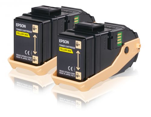 Epson 0606 High Capacity Toner Cartridges (Yield 7,500 Pages) Yellow (2 Pack) for AcuLaser C9300N Series Colour Laser Printer
