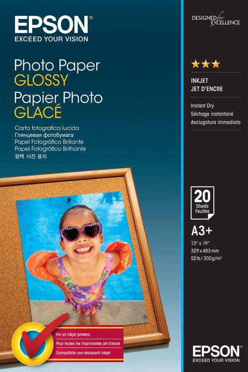 Epson (A3+) 200g/m2 Glossy Photo Paper (20 Sheets) for WorkForce WF-7110DTW/WF-7610DWF/WF-7620DTWF Printers