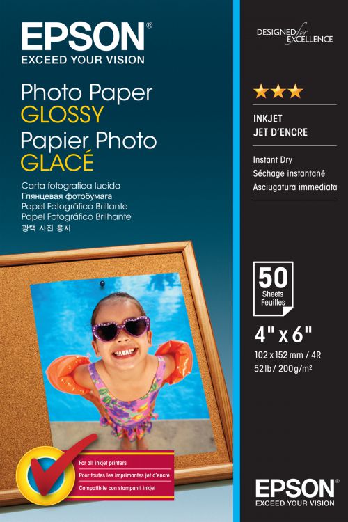 Epson (10cm x 15cm) 200g/m2 Glossy Photo Paper (White) 1 Pack of 50 Sheets