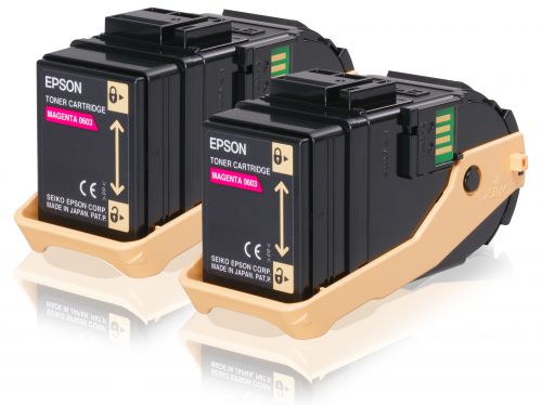Epson 0607 High Capacity Toner Cartridges (Yield 7500 Pages) Magenta (2 Pack) for AcuLaser C9300N Series Colour Laser Printer