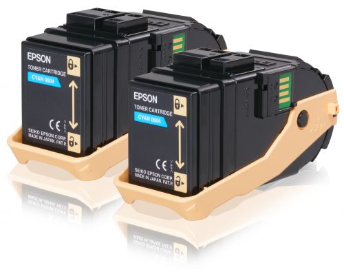 Epson 0608 High Capacity Toner Cartridges (Yield 7500 Pages) Cyan (2 Pack) for AcuLaser C9300N Series Colour Laser Printer