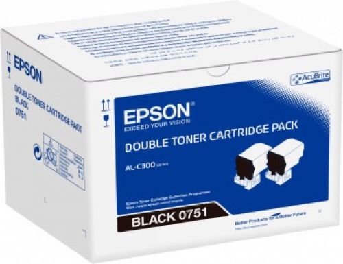 Epson 0751 (Yield 7,300 Pages) Black Toner Cartridge (Double Pack) for WorkForce AL-C300DN/AL-C300N/AL-C300DTN/AL-C300TN Printers