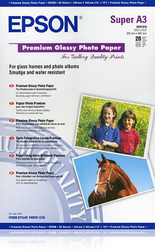 Epson Premium (A3+) 250g/m2 Glossy Photo Paper (White) 1 Pack of 20 Sheets