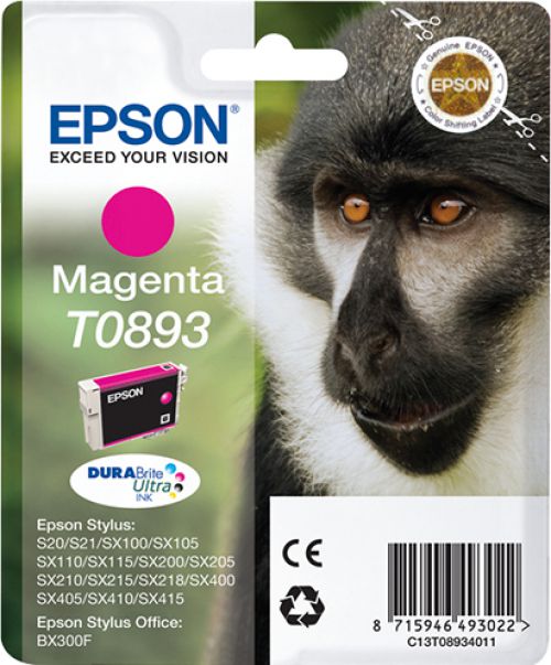 Epson Monkey T0893 (Yield: 135 Pages) Magenta Ink Cartridge