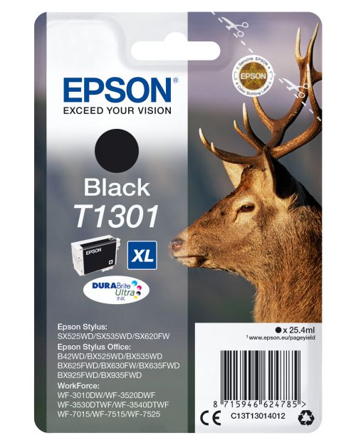 Epson T1301 Black Ink Cartridge (Retail Packed, Untagged) for Stylus Office BX525WD/BX625FWD/Stylus SX525WD/SX620FW