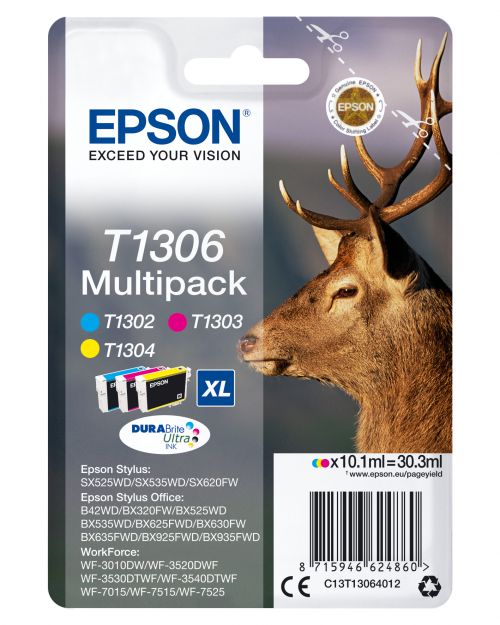 Epson Stag XL T1306 3 Colour Multipack Durabrite Ultra Ink Cartridges (Cyan, Magenta, Yellow)