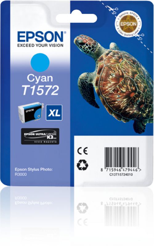 Epson Turtle T1572 (Volume: 25.9ml) Cyan Ink Cartridge