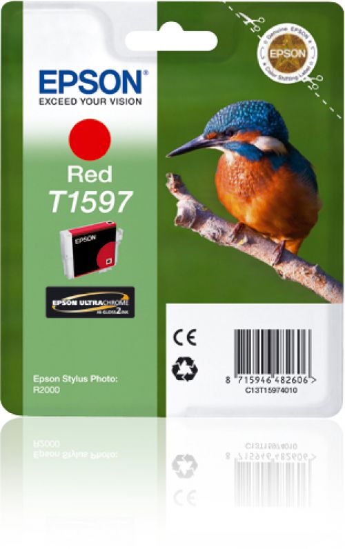 Epson Kingfisher T1597 UltraChrome Hi-Gloss2 Red Ink Cartridge for Epson Stylus Photo R2000