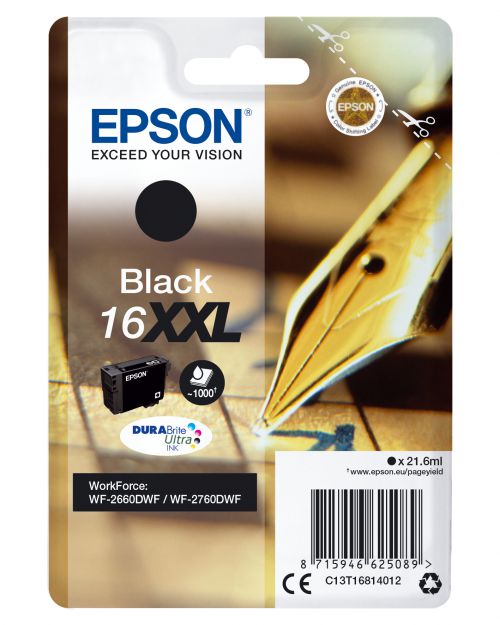 Epson Pen and Crossword 16XXL (21.6ml) Durabrite Ultra Black Ink Cartridge (Single Pack) for WorkForce WF-2660DWF Printer