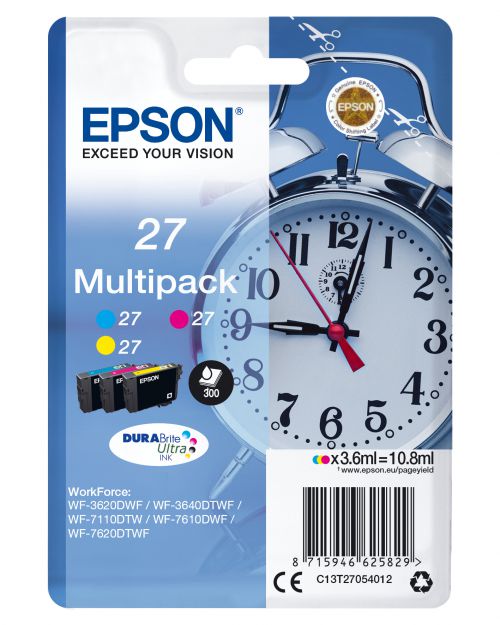 Epson Alarm Clock 27 Durabrite Ultra Multipack Ink Cartridges (Cyan/Magenta/Yellow)