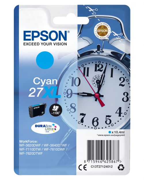 Epson Alarm Clock 27XL (Yield 1100 Pages) Durabrite Ultra Ink Cartridge (Cyan)