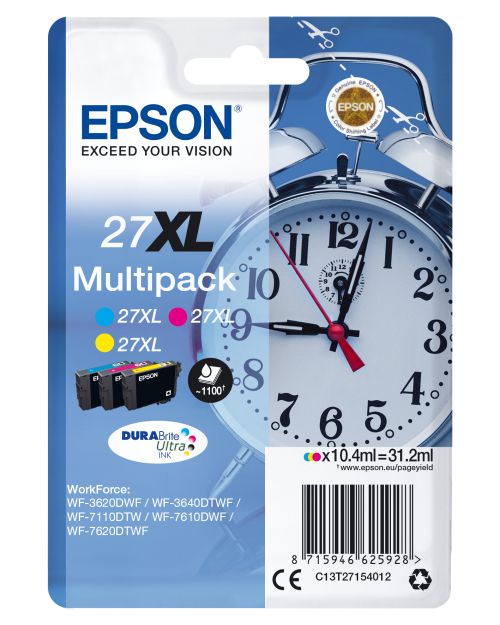 Epson Alarm Clock 27XL Durabrite Ultra Multipack Ink Cartridges (Cyan/Magenta/Yellow)