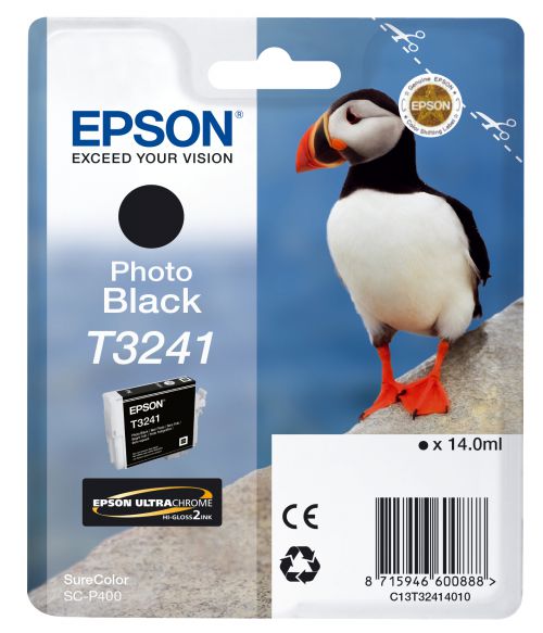 Epson Puffin T3241 (14ml) Ultrachrome Hi-Gloss2 Photo Black Ink Cartridge for SureColor SC-P400 Printer