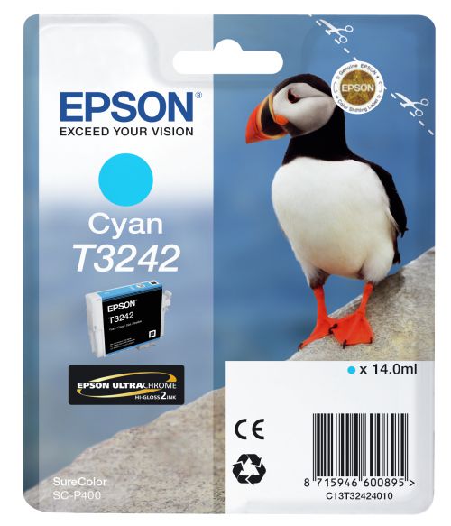 Epson Puffin T3242 (14ml) Ultrachrome Hi-Gloss2 Cyan Ink Cartridge for SureColor SC-P400 Printer